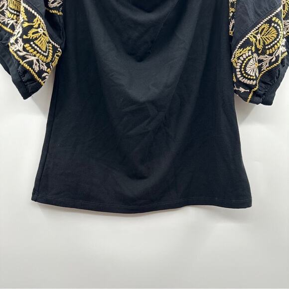 Free People Rock With It Black‎ Embroidered Off the Shoulder Pullover Top Sz M - Picture 5 of 11